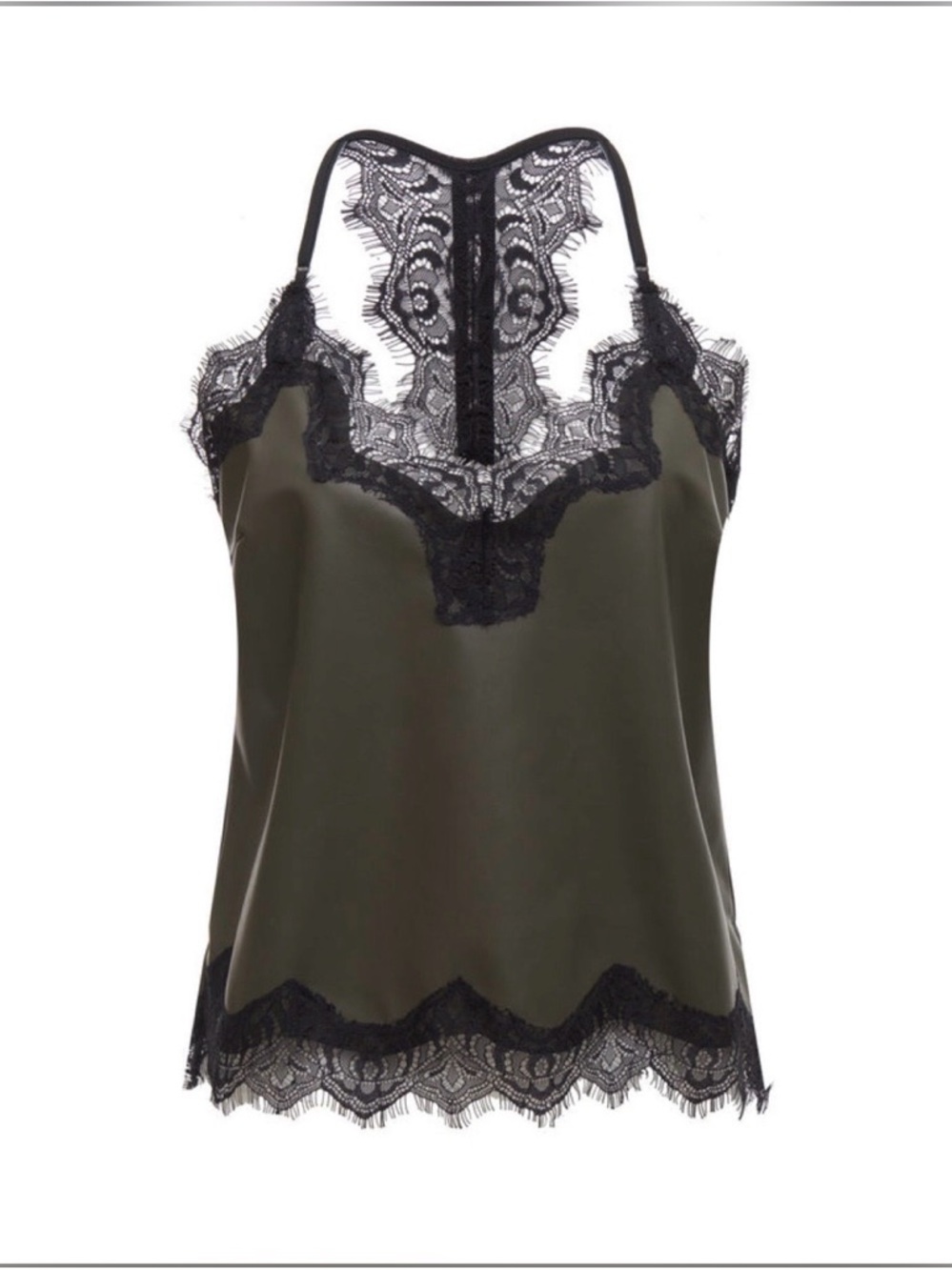 Olive Green Lace-Trim Satin Camisole
